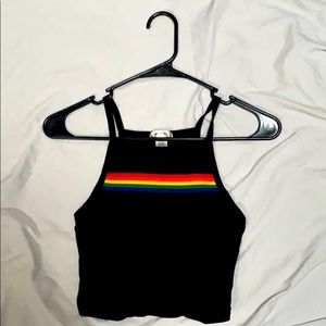 Black Crop Top with Rainbow Stripe
